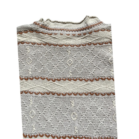 Oversized 90’s cotton sweater.  Oatmeal, brown & cream colors. - Picture 3 of 3